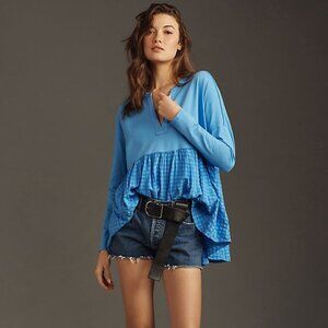 Anthropologie Pilcro Long-Sleeve Babydoll Blouse gingham top new nwt